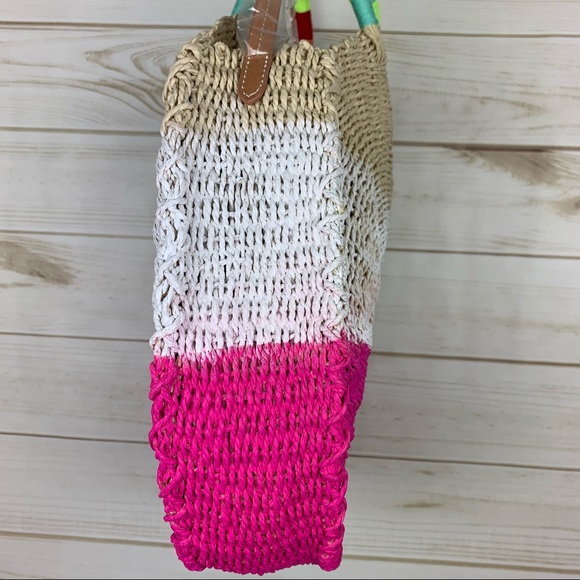 J.Crew Summer Neon White Pink Straw Color Block Crossbody Purse Shoulder Bag - Picture 9 of 15